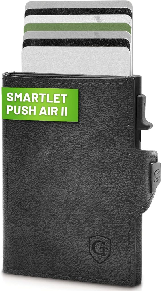 GenTo Smartlet Push Air II - AirTag Wallet met muntenvak - Metal Case - Slim Wallet -TÜV geteste RFID NFC-bescherming -kleine portemonnee - dunne smalle kaartenetui, carbon, Kompaktes Münzfach |