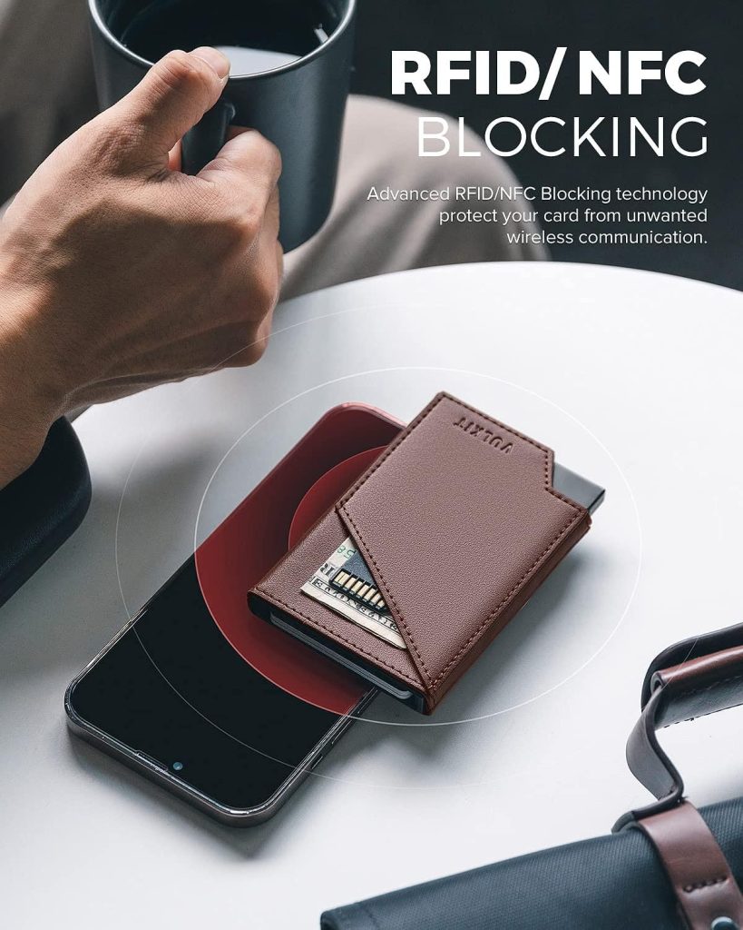 VULKIT Kaarthouder Portemonnee RFID Blocking Slanke Aluminium Metalen Bankkaarthouder Case met Business Money Pocket voor Creditcards, Biljetten en Munten (Donker bruin)
